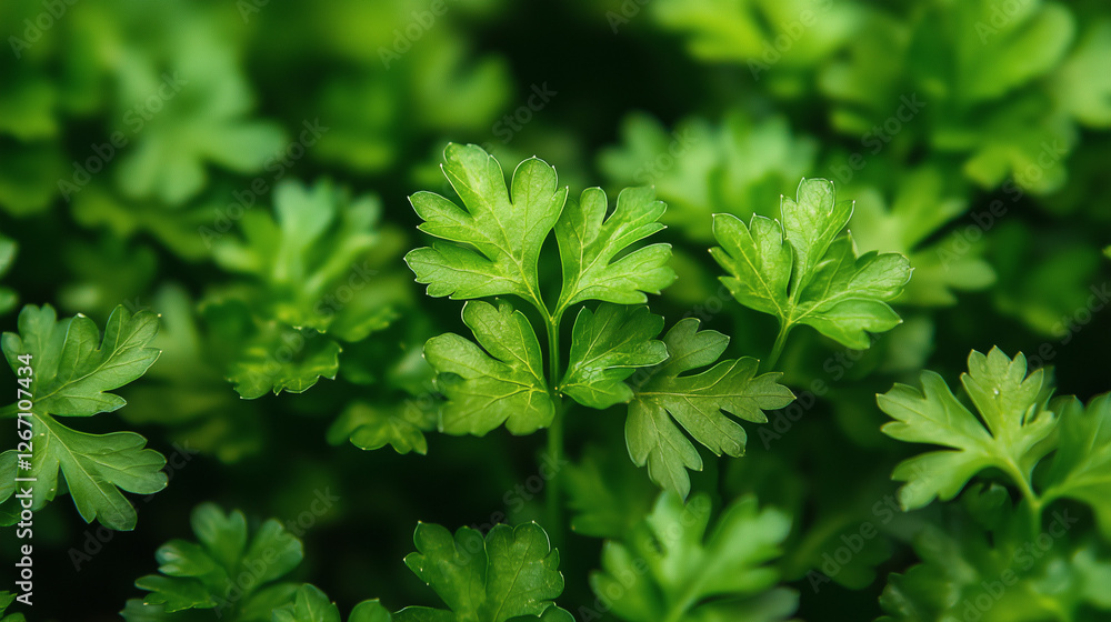 A detailed close-up of fresh green parsley leaves, captured from above to highlight the rich, organic growth in the garden. A detailed close-up of fresh green parsley leaves, captured from above to highlight the rich, organic growth in the garden.