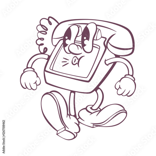 Retro groovy phone mascot character design