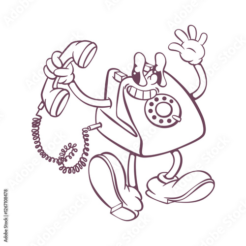 Retro groovy phone mascot character design