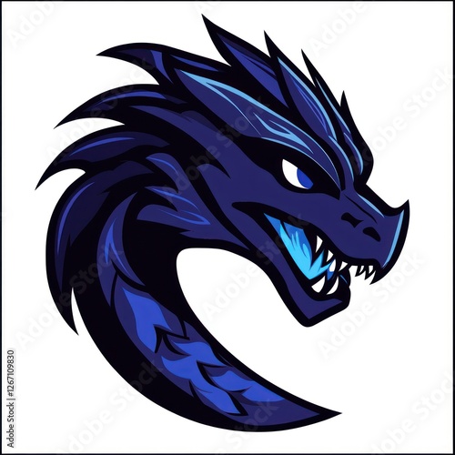 Fierce dragon head profile, digital art photo