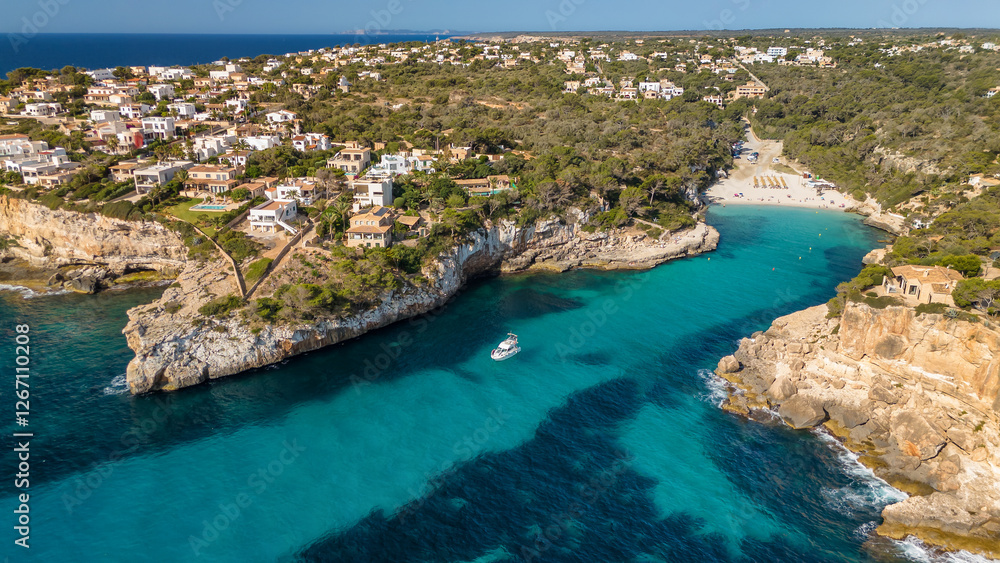 Obraz premium Aerial view of the Cala Llombards beach in Mallorca, Spain