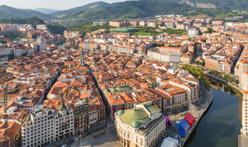 Aerial view of the Bilbao old town, Basque country, Spain