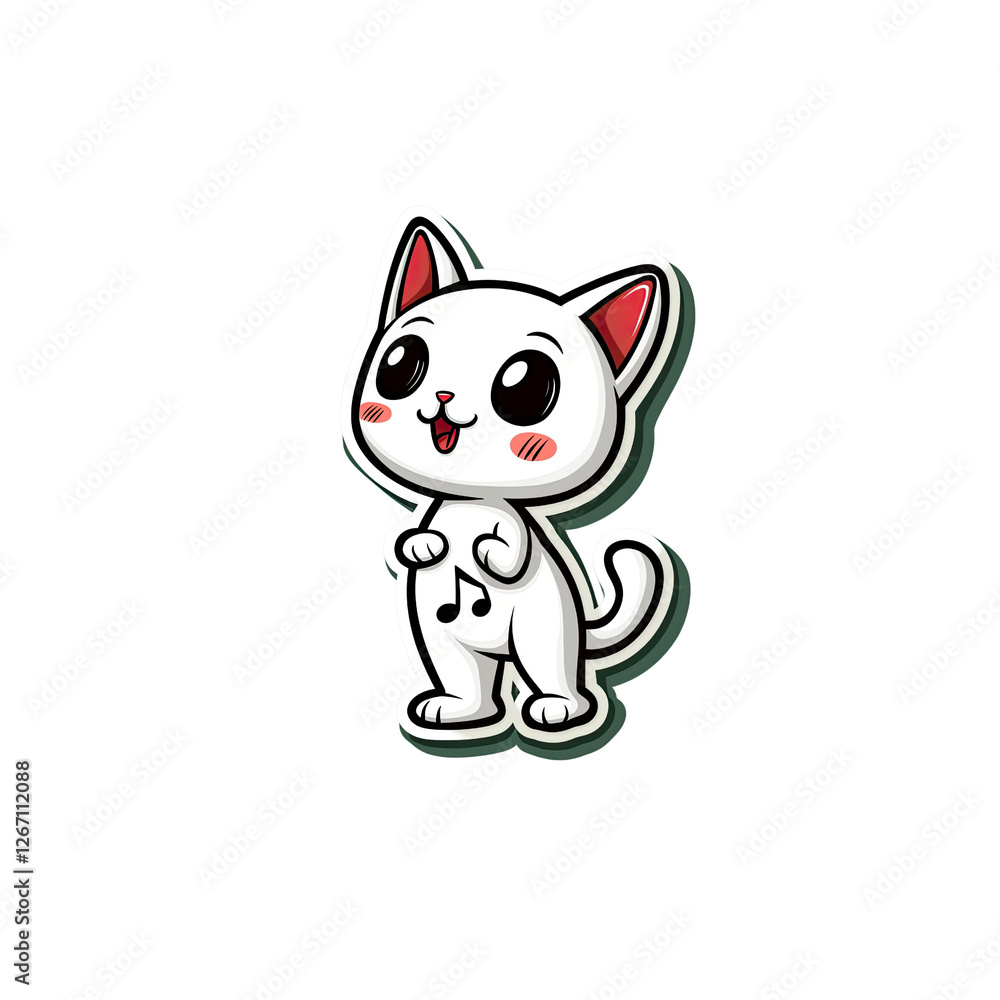Adorable Cartoon Cat with Music Note - Kawaii Style Illustration Adorable Cartoon Cat with Music Note - Kawaii Style Illustration