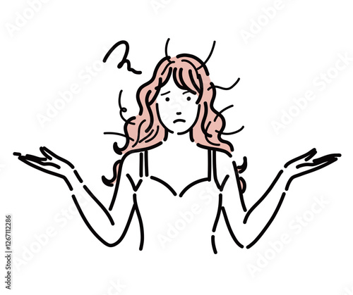 髪がぼさぼさで困った顔の綺麗な長髪の女性のイラスト
