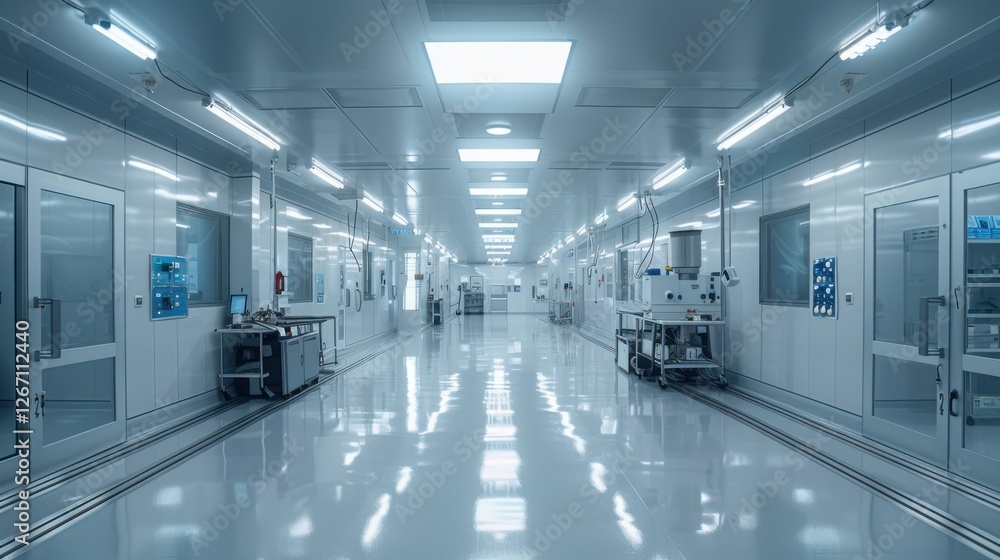 Fototapeta premium Modern Clean Room Interior in High-Tech Industry Space with Bright Lighting and Sleek Surfaces