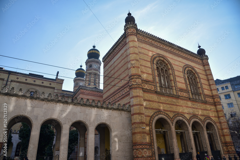 Budapest city, Hungarian capital - Jewish synagogue in city center, part of ghetto during World War II. Budapest city, Hungarian capital - Jewish synagogue in city center, part of ghetto during World War II.
