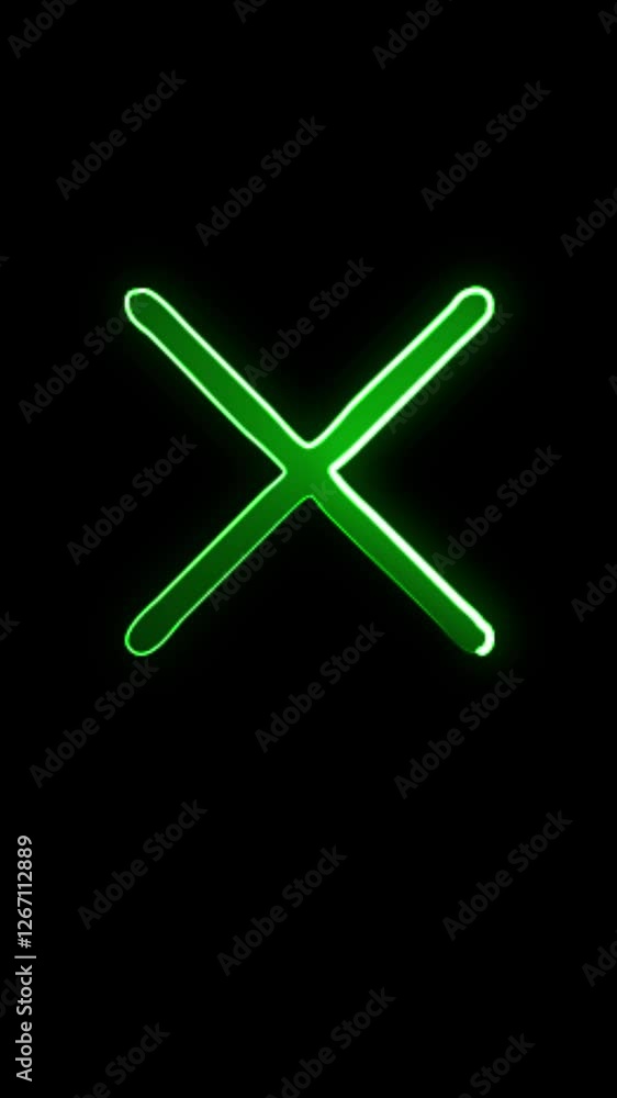 Cross sign animated neon button, web icon, social media icons, glowing element Cross sign animated neon button, web icon, social media icons, glowing element