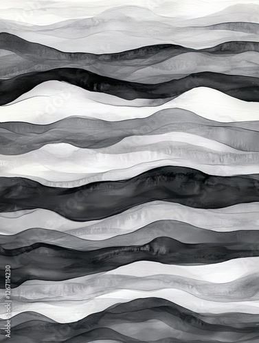 Wallpaper Mural Abstract Monochrome Ink Waves, Gray Landscape Art - Abstract art Torontodigital.ca
