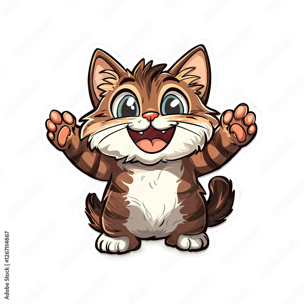 Obraz premium Adorable Cartoon Kitten with Welcoming Paws - Happy Pet Illustration