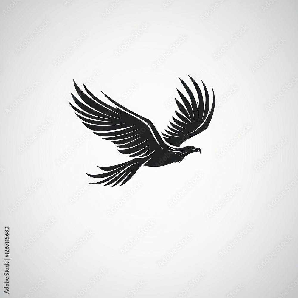 Obraz premium Soaring eagle, wings spread, white background, freedom concept, logo design
