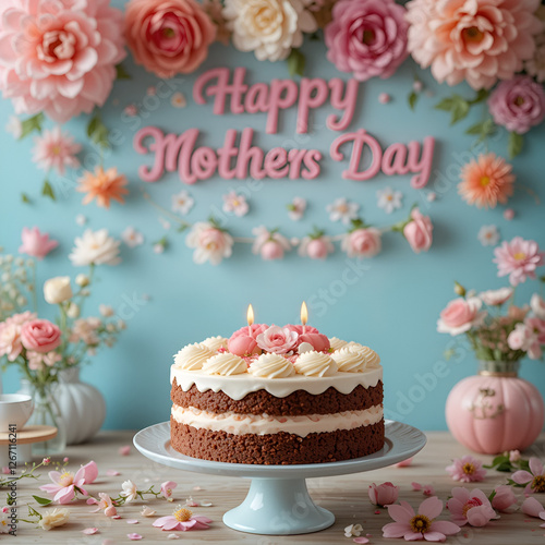 Wallpaper Mural Happy Mother's day decoration background with cake Generated by Ai. Torontodigital.ca