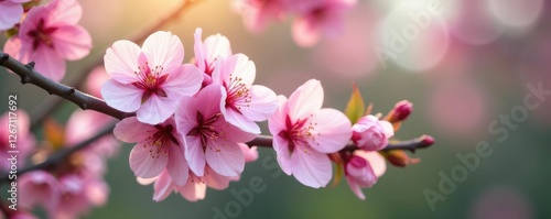 Pastel pink flowers adorn the branches of a plum tree, blossomy, blossoms