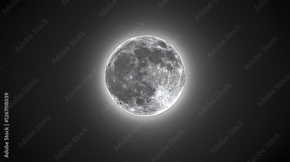 Obraz premium A beautiful full moon surrounded by a halo on a solid night background.