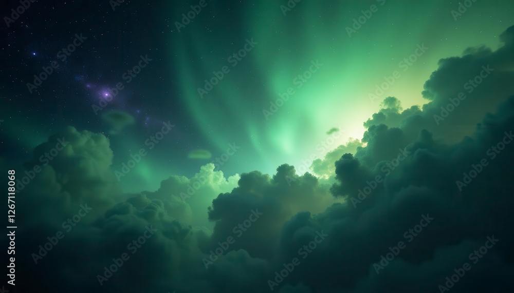 Obraz premium Night Sky Aurora Through Clouds