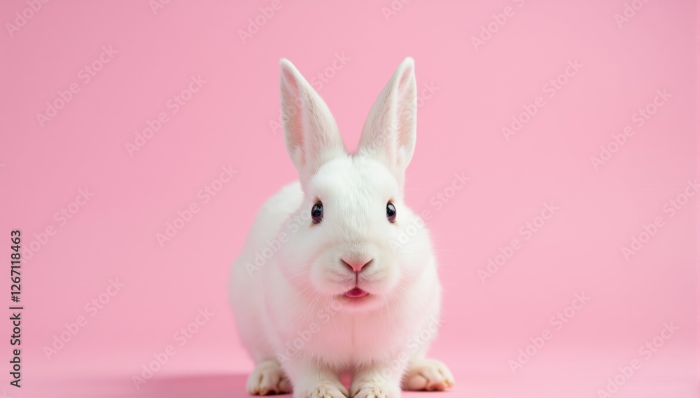 Obraz premium White Rabbit on Pink Background
