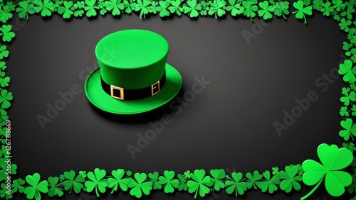 St. Patrick's Day green theme background wallpaper with lucky clover leaves. Highly detailed image with space in the center for editing. Vibrant and Dynamic Wallpaper
