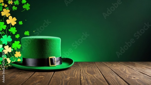 St. Patrick's Day green theme background wallpaper with lucky clover leaves. Highly detailed image with space in the center for editing. Vibrant and Dynamic Wallpaper
