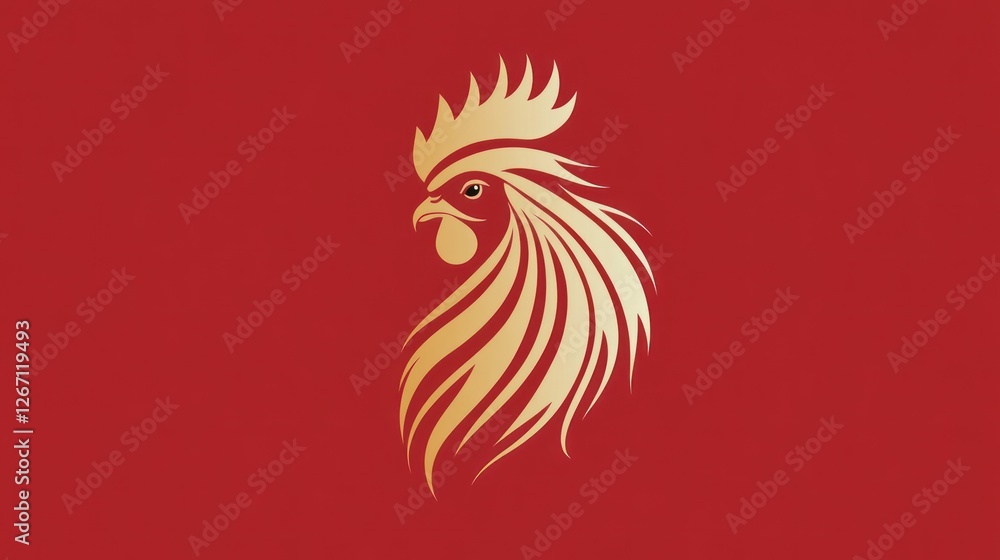 Golden rooster logo on a vibrant red background, perfect for branding, marketing, and website designs Golden rooster logo on a vibrant red background, perfect for branding, marketing, and website designs
