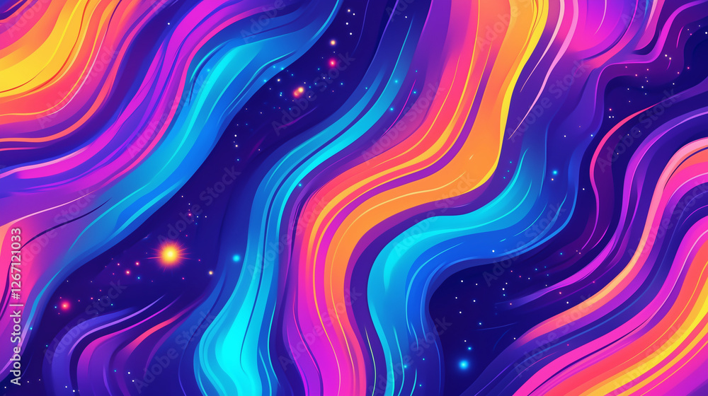 Vibrant Abstract Wave Pattern. Vibrant abstract wave pattern with flowing colors and starry elements, perfect for creative designs or party and holiday themes. Vibrant Abstract Wave Pattern. Vibrant abstract wave pattern with flowing colors and starry elements, perfect for creative designs or party and holiday themes.