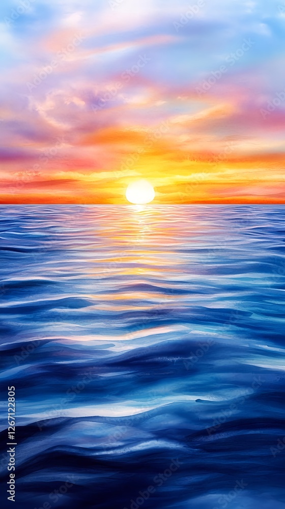 Fototapeta premium Serene Ocean Sunset: Vibrant Seascape - Abstract art