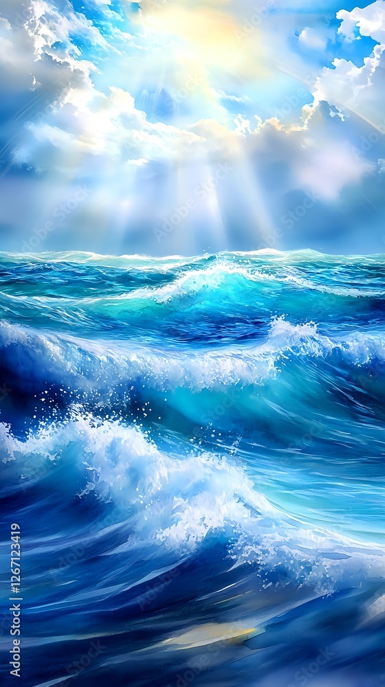 Fototapeta premium Serene Ocean Waves & Heavenly Rays - Celestial scenes