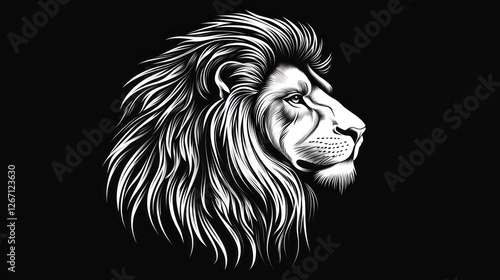 Majestic lion profile, dark background, wildlife art, print