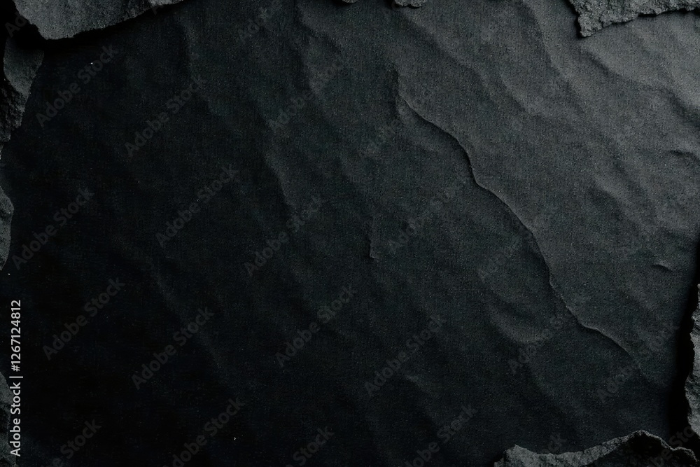 Torn sheet of paper with subtle crackle effect on black surface, torn paper, damaged, worn Torn sheet of paper with subtle crackle effect on black surface, torn paper, damaged, worn