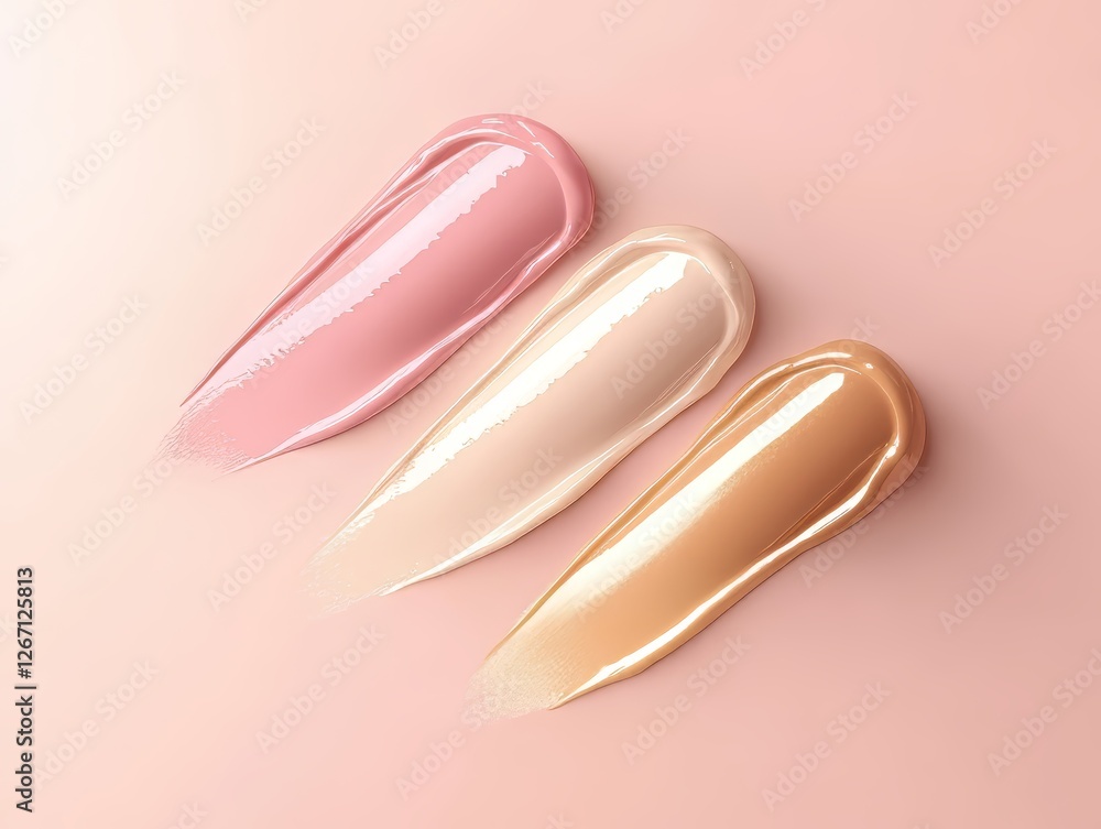 Three Shades of Foundation Makeup Swatches on Pink Background Three Shades of Foundation Makeup Swatches on Pink Background