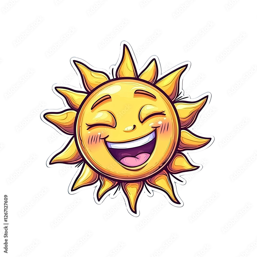 Joyful Cartoon Sun with Closed Eyes and Big Smile - Summer Vibes Illustration Joyful Cartoon Sun with Closed Eyes and Big Smile - Summer Vibes Illustration