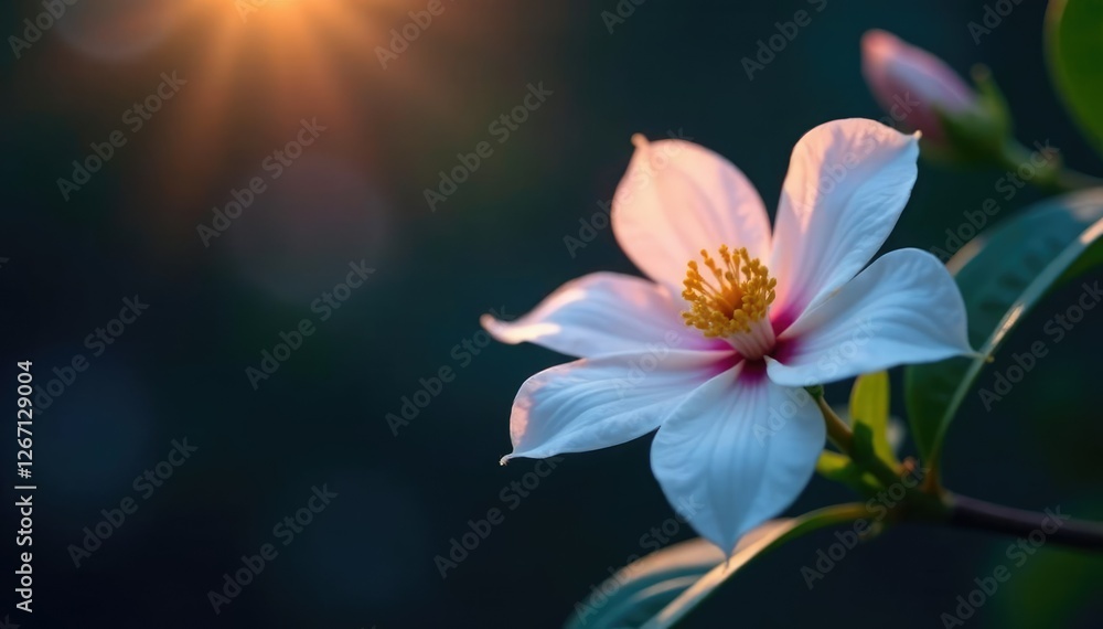 Fototapeta premium Night-blooming jasmine flowers opening slowly, fragrance, evening, calm