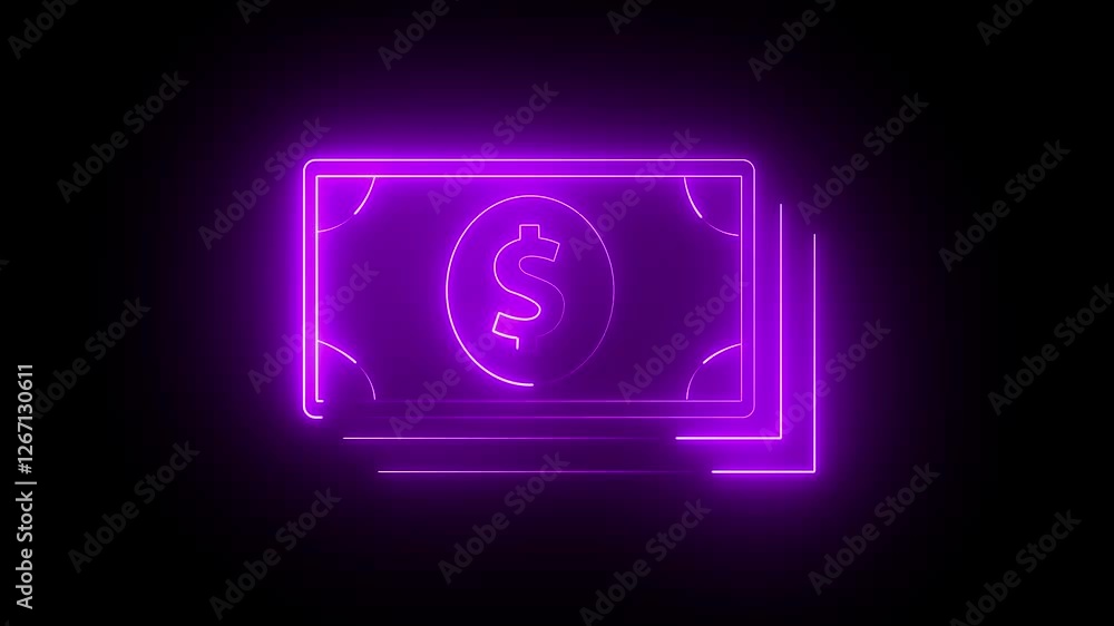 Neon dollar banknote icon animation – Banking and currency cash symbol on black background Neon dollar banknote icon animation – Banking and currency cash symbol on black background