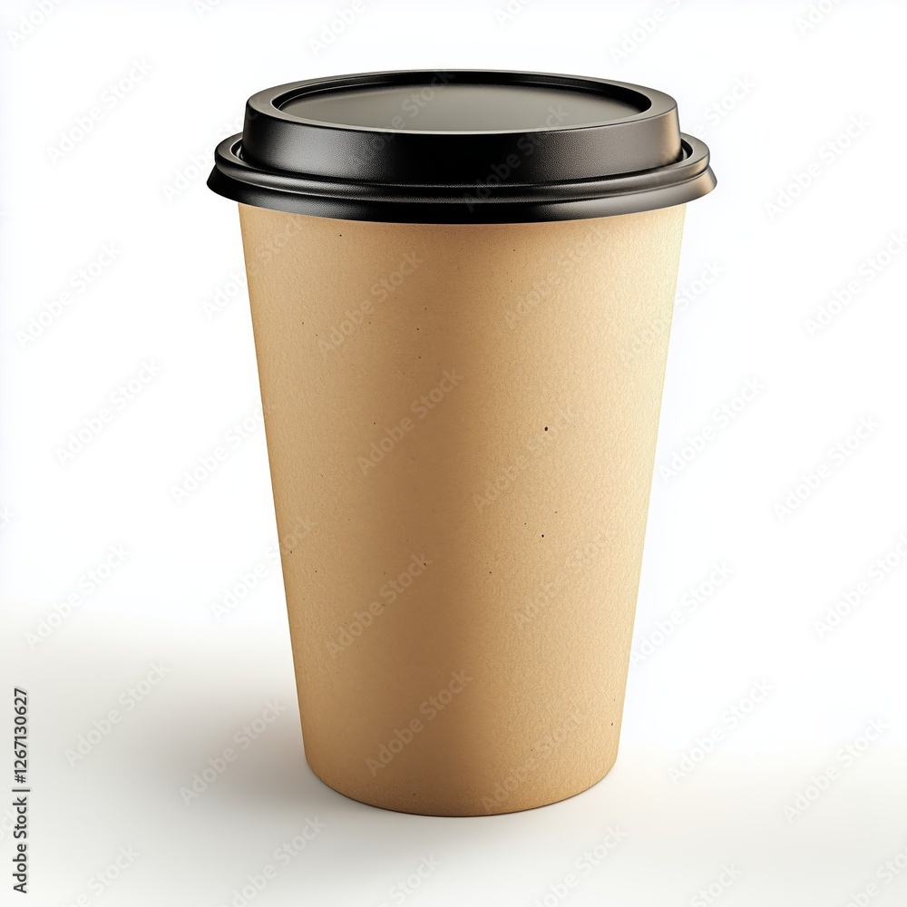 Disposable Coffee Cup with Black Plastic Lid Isolated on White Background Disposable Coffee Cup with Black Plastic Lid Isolated on White Background