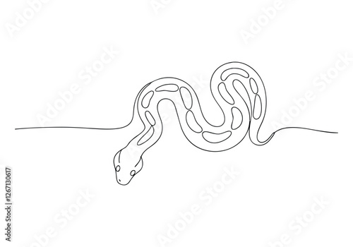 Continuous One Line Python Snake | Minimalist Reptile Vector Illustration