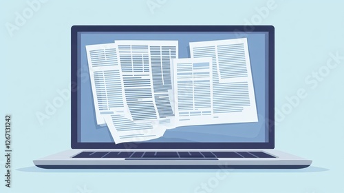 Laptop Screen News Article Review Illustration