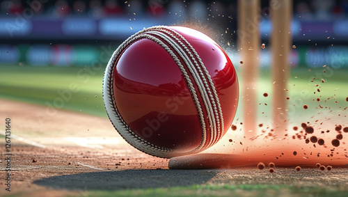 Close-up of a cricket ball on pitch images photo