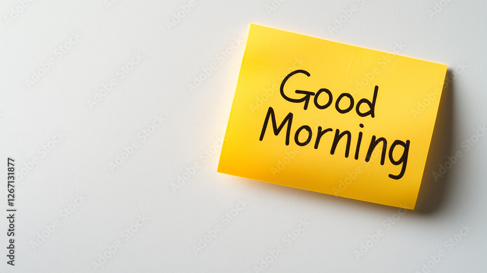 Yellow Sticky Note: Good Morning: A cheerful yellow sticky note with the words Yellow Sticky Note: Good Morning: A cheerful yellow sticky note with the words