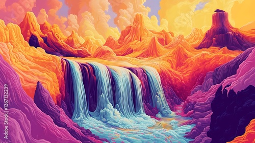 Abstract Waterfall in a Dreamlike Landscape