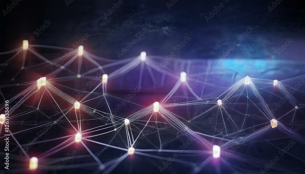 Fototapeta premium A glowing decentralized blockchain network, interconnected nodes.