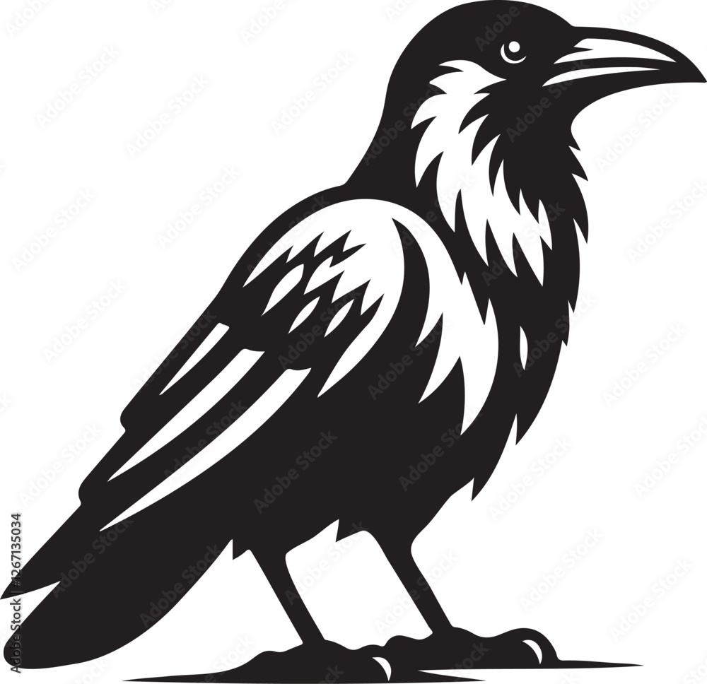 Fototapeta premium High-quality crow silhouette vector EPS icon, perfect for nature, bird, wild animal, and mysterious designs. Ideal for logos, prints, and digital projects.