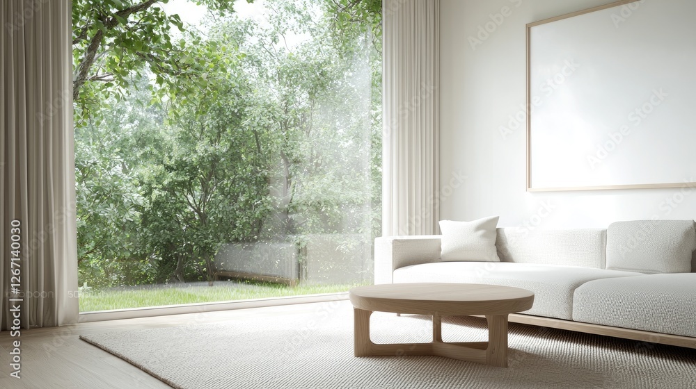 Fototapeta premium Modern living room with garden view. Possible use Interior design inspiration