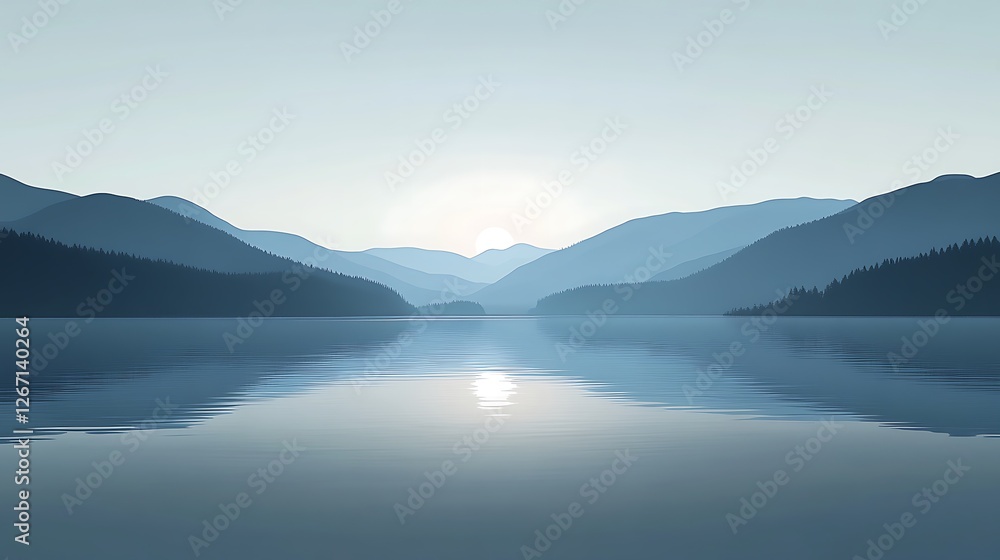 Serene Mountain Lake Sunrise Landscape Serene Mountain Lake Sunrise Landscape