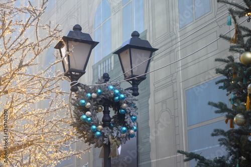 Decorated street lamp, Kuznetsky Most, Moscow, February 2025, 2 photo