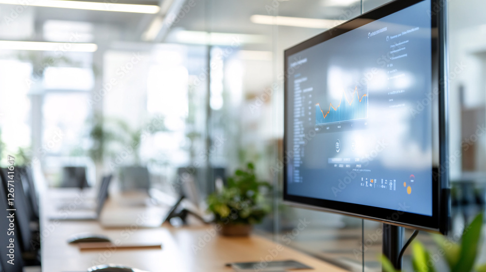 Naklejka premium Modern office interiors feature sleek furniture, ample natural light, and contemporary design elements. 