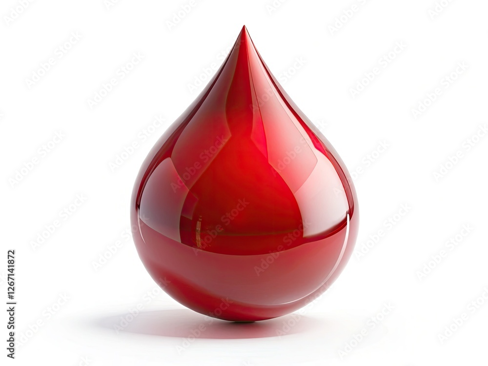 Obraz premium Intense red, isolated blood drop; macro architectural photography; high-resolution detail; medical and scientific aesthetic.