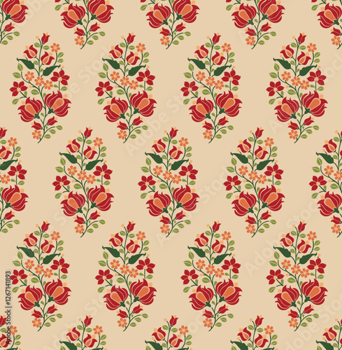 Traditional flower pattern illustration. Beautiful flowers vector seamless pattern.