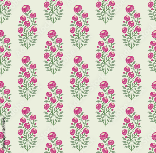 Traditional flower pattern illustration. Beautiful flowers vector seamless pattern.