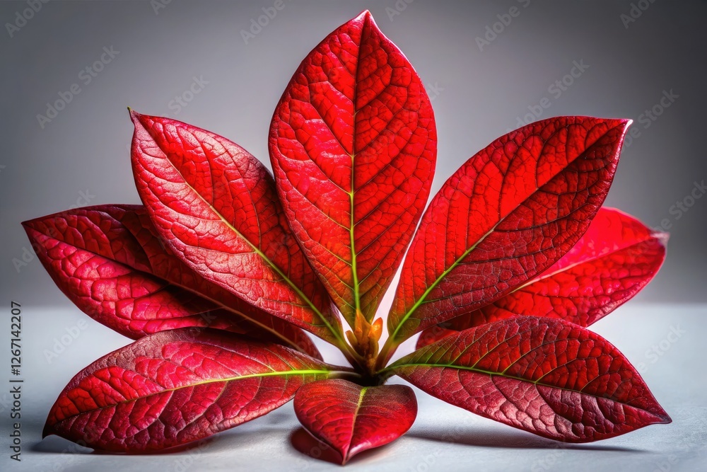 Obraz premium Isolated red azalea leaf macro, shot at night, high resolution, perfect for detail-focused designs.