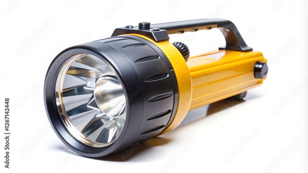 Yellow Handheld Flashlight on White Background Yellow Handheld Flashlight on White Background