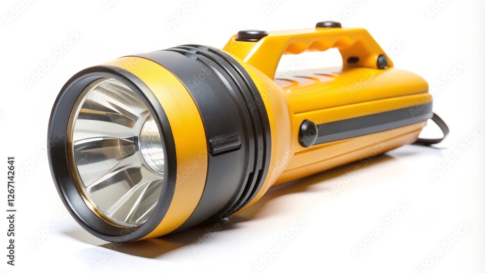 Yellow Handheld Flashlight on White Background Yellow Handheld Flashlight on White Background