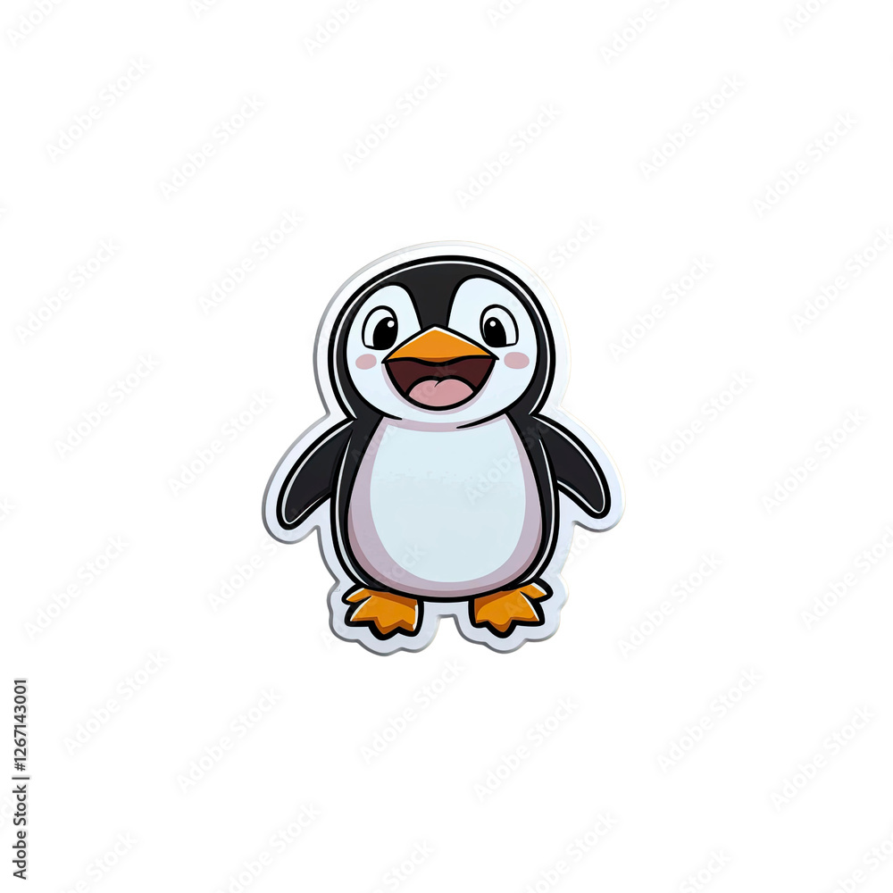 Obraz premium Adorable Cartoon Penguin Sticker - Happy Bird Illustration